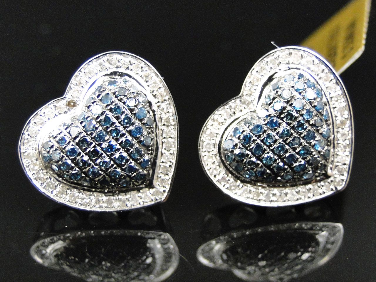 Blue and White Diamond Heart Shape Earring in 10K White Gold