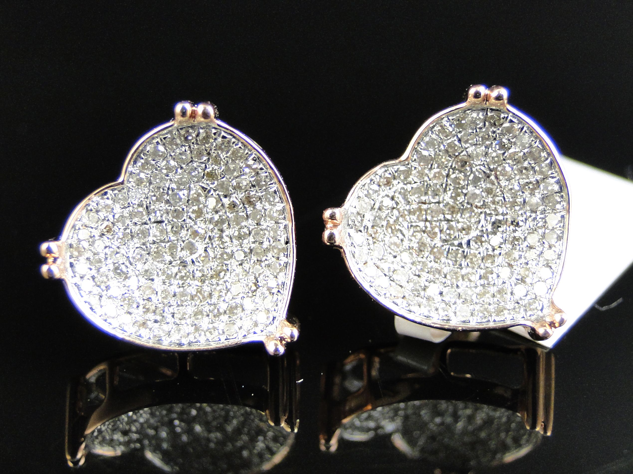 White Diamond Heart 13 MM Earring set in 14k Rose Gold (0.80 Ct) - Image 2